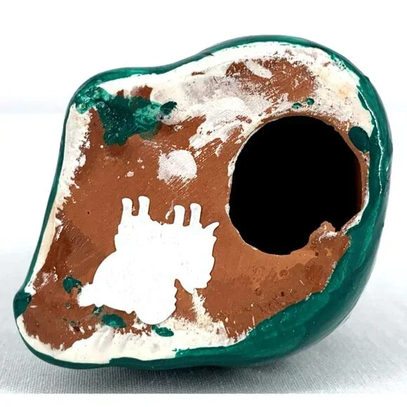 Talavera Cat Figurine Hand Painted Mexican Ceramic Green 5.5" - Picture 8 of 8